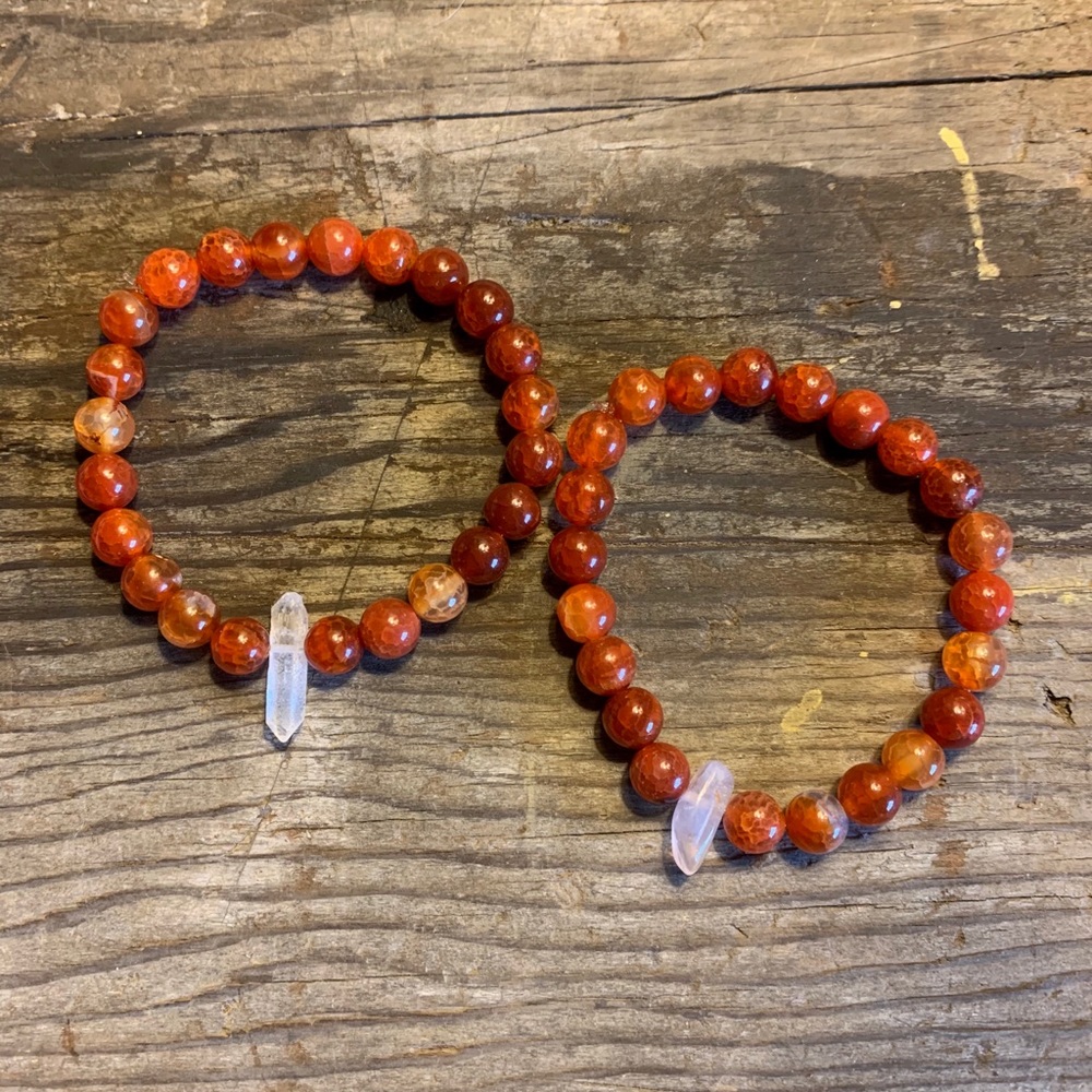 Dyed Fire Agate + Clear Quartz Stack Bracelets